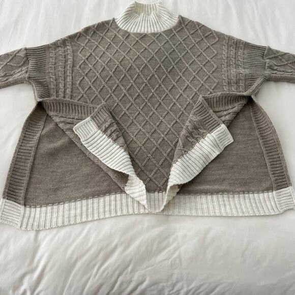 Mersea The Lisbon Traveler Mock Neck Side Slit Sweater in Driftwood and Seasalt - Picture 10 of 12